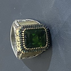 Yeşil taşlı gümüş Erkek yüzük 