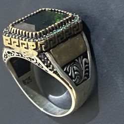 Yeşil taşlı gümüş Erkek yüzük 