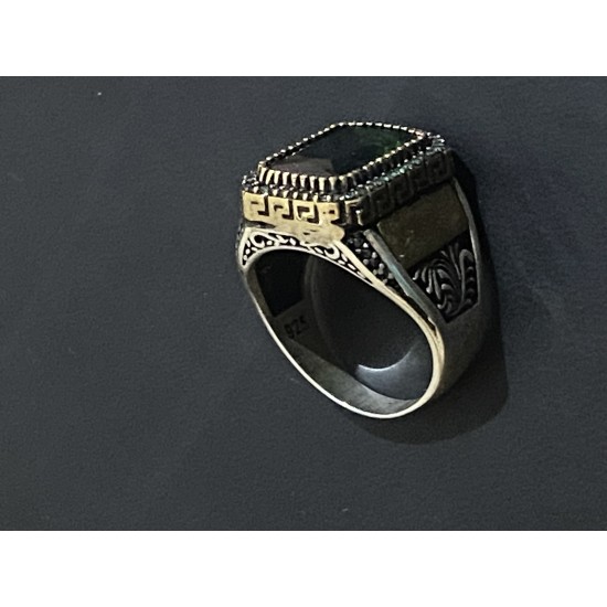Yeşil taşlı gümüş Erkek yüzük 