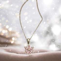 Lotus çiçeği pembe taşlı kadın kolye