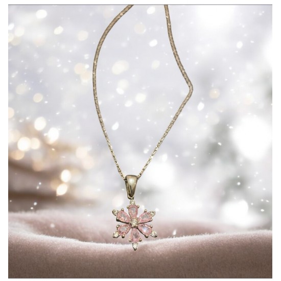 Lotus çiçeği pembe taşlı kadın kolye