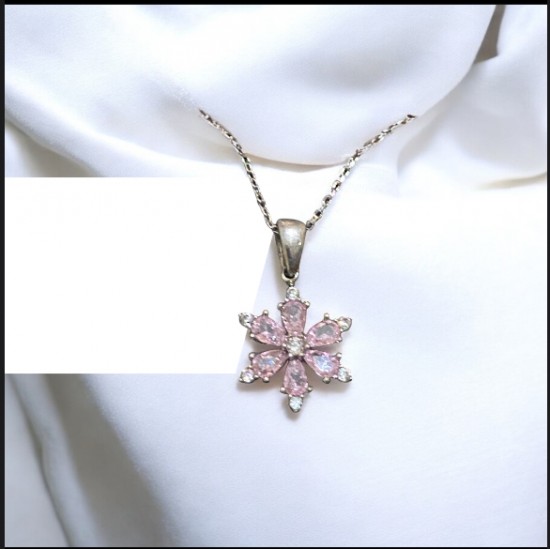 Lotus çiçeği pembe taşlı kadın kolye