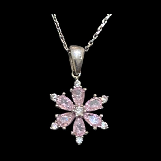 Lotus çiçeği pembe taşlı kadın kolye