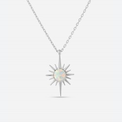 Beyaz Opel Taşlı Gümüş kutup yıldızı kadın kolye