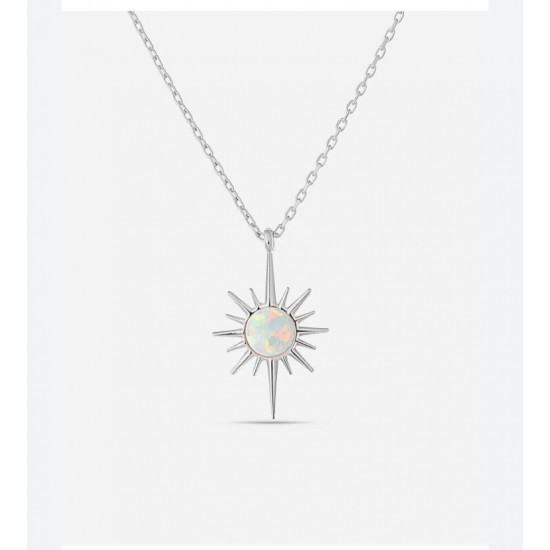 Beyaz Opel Taşlı Gümüş kutup yıldızı kadın kolye